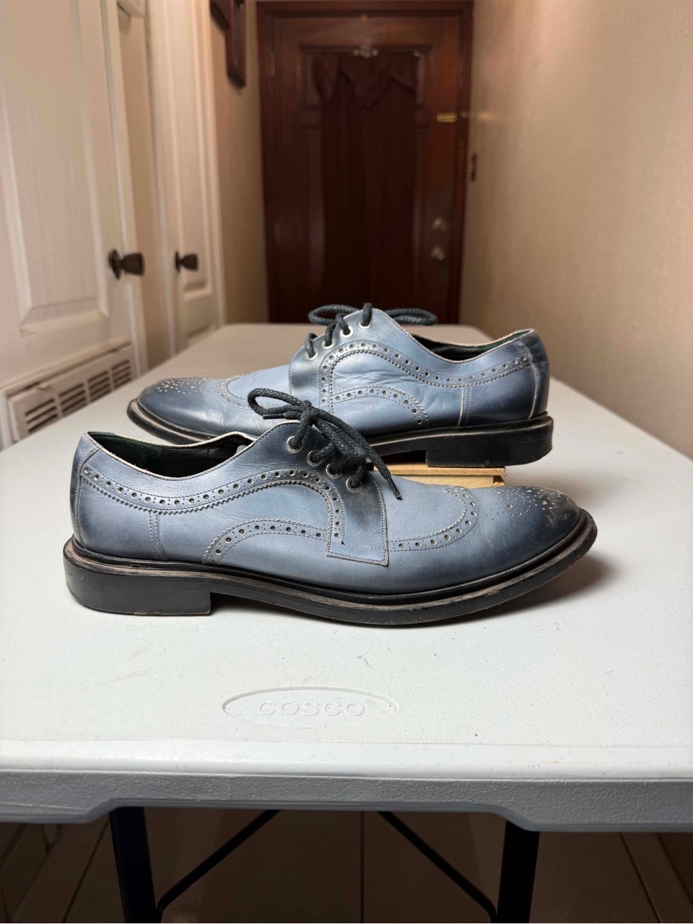 $975 Jimmy Choo Lace Up Wing Tip  OMBRE Leather Blue Grey Shoes Sz 46 / US 13
